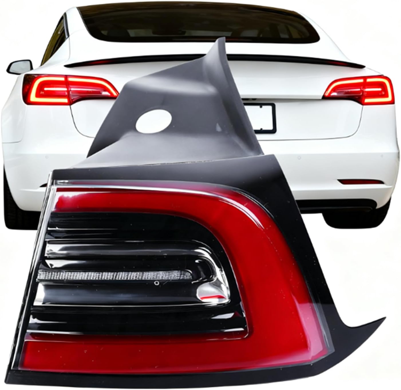 PHILTOP 3Pin Passenger Side Rear Tail Light Compatible With 2017-2023 Tesla Model 3 Outer Right Side Brake LED Tail Lamp Replaces# 1077398-00-G 1077398 (Red Signal)