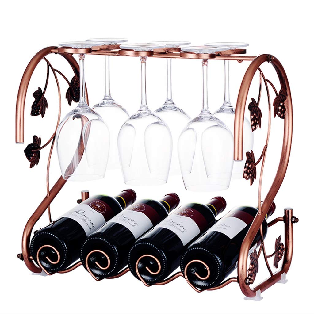 Casier à vin autoportant métal noir porte-bouteille et range-verres suspendus