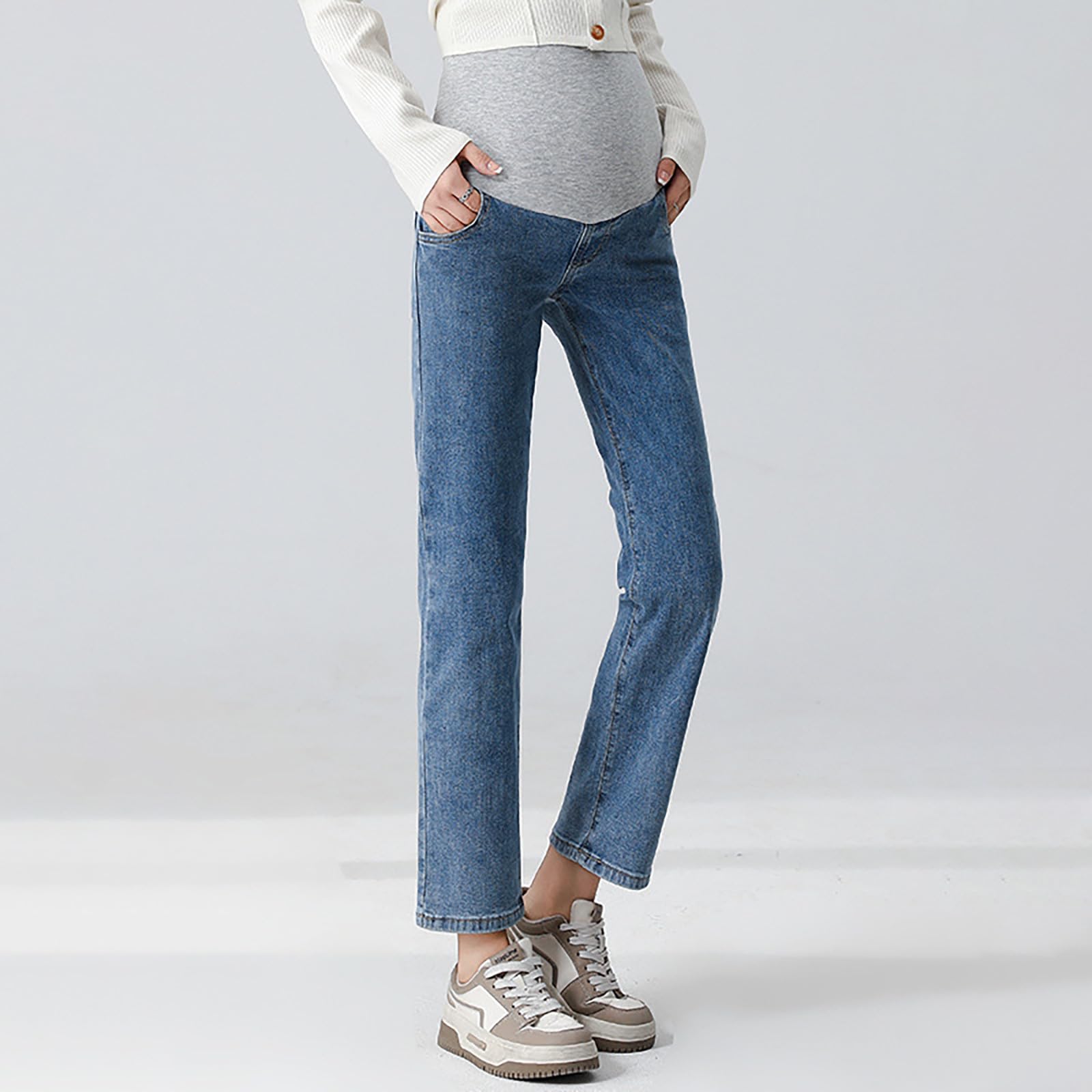 Generisch Pantalon de grossesse 2026 pour femme, soutien abdominal extensible, jeans de grossesse, coupe ample, mollet moyen, vêtement de loisirs d'extérieur confortable, tenue tendance pour maman