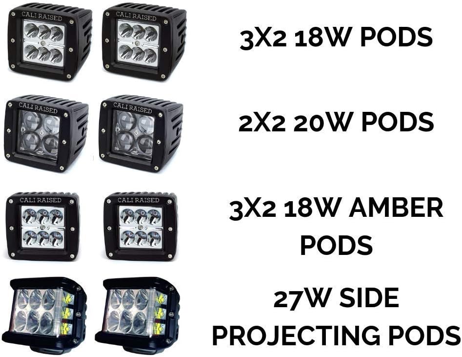 Cali Raised LED Low Profile Ditch Light Bracket Kit for Toyota Tacoma 2016-2023 - Includes Ditch Mounts, 27W Side Projecting LED Pods, Dual Wiring Harness, Small Switch with Blue Backlight