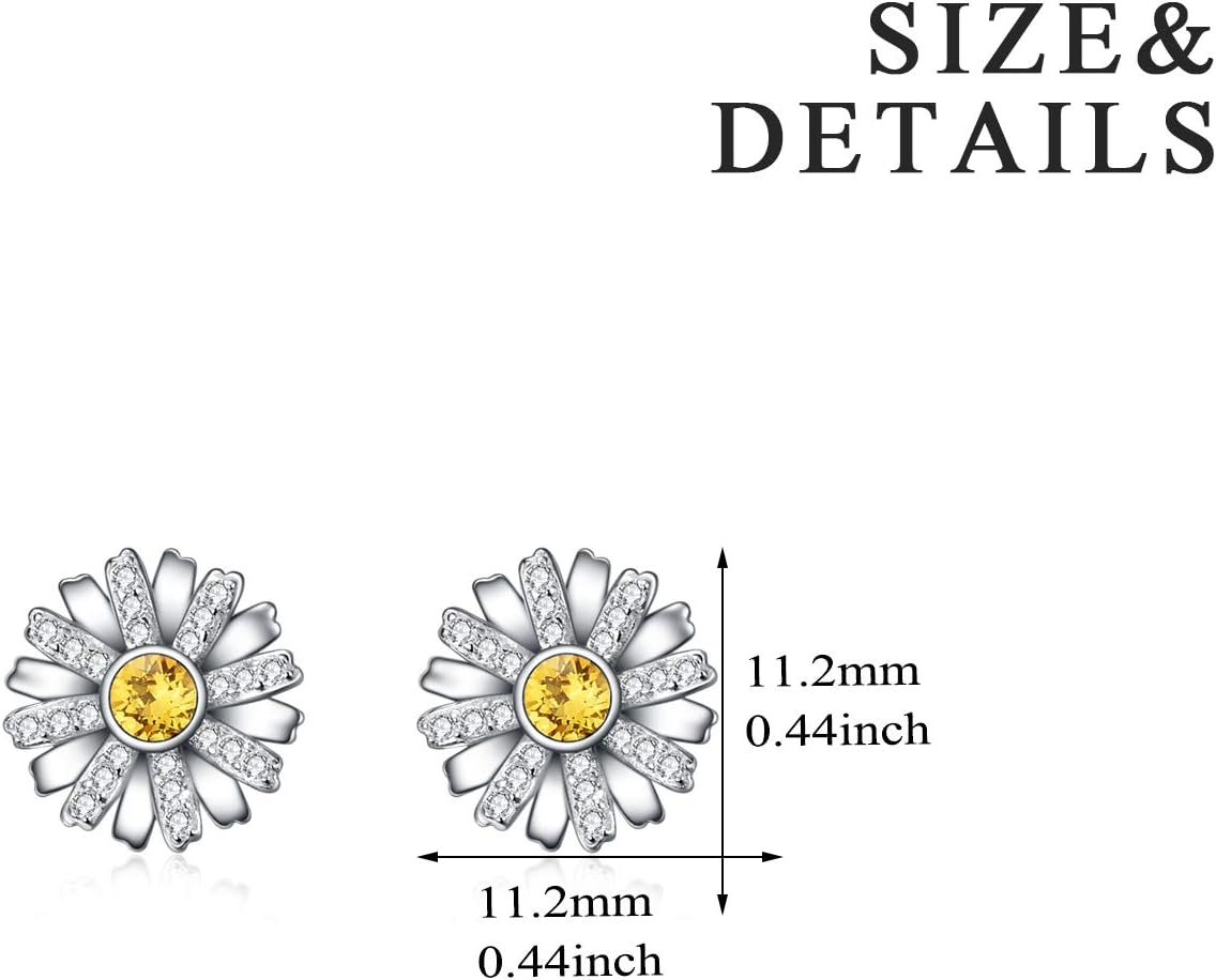 AOBOCO Sterling Silver Flower Series Stud Earrings with Crystals, Birthday Christmas Jewelry Gift for Her - Image 6