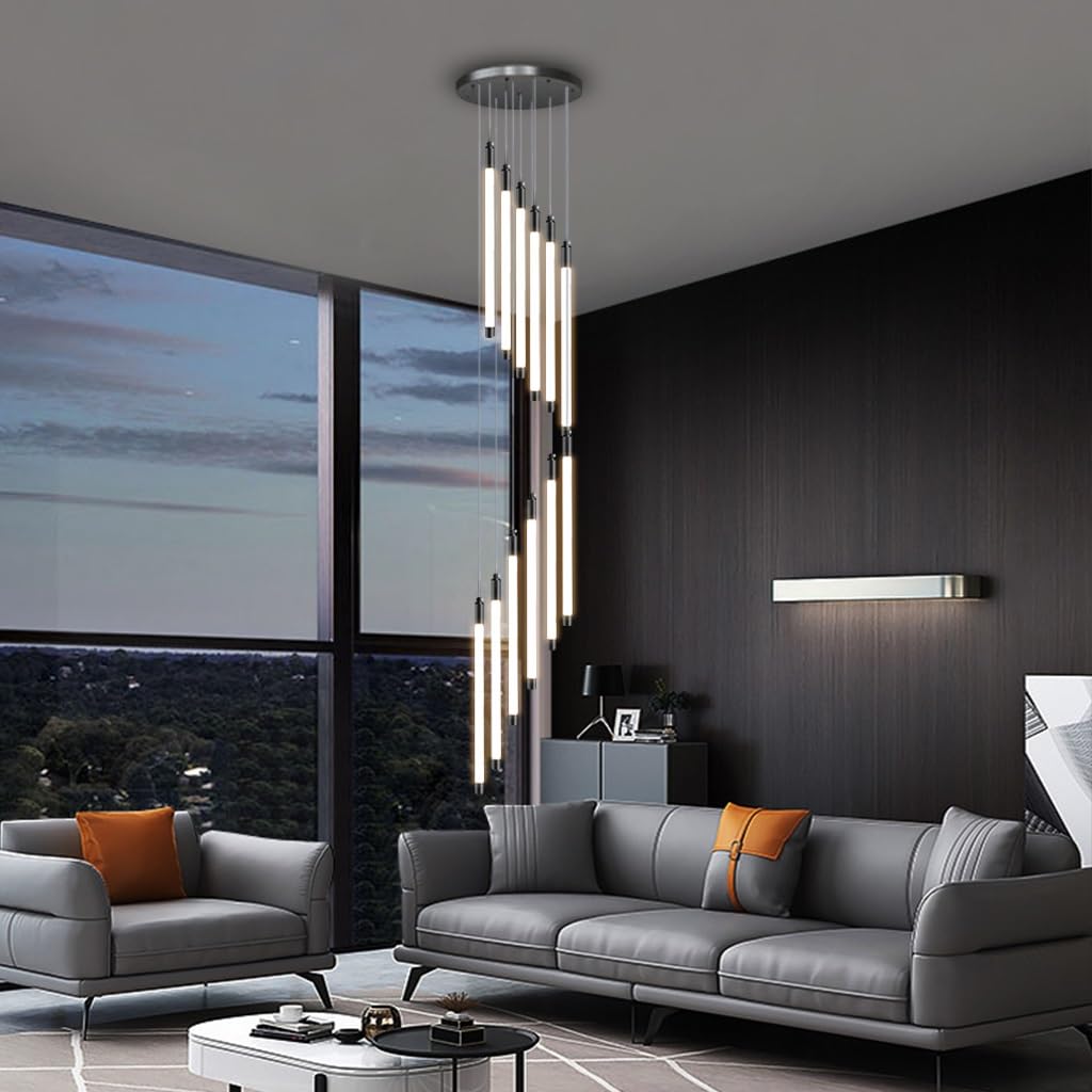 KXEcoLife Modern Black Chandelier 12-Lights Raindrop Pendant Light - Height Adjustable for High Ceilings Ideal Staircases Entrances Lobbies & Living Rooms.