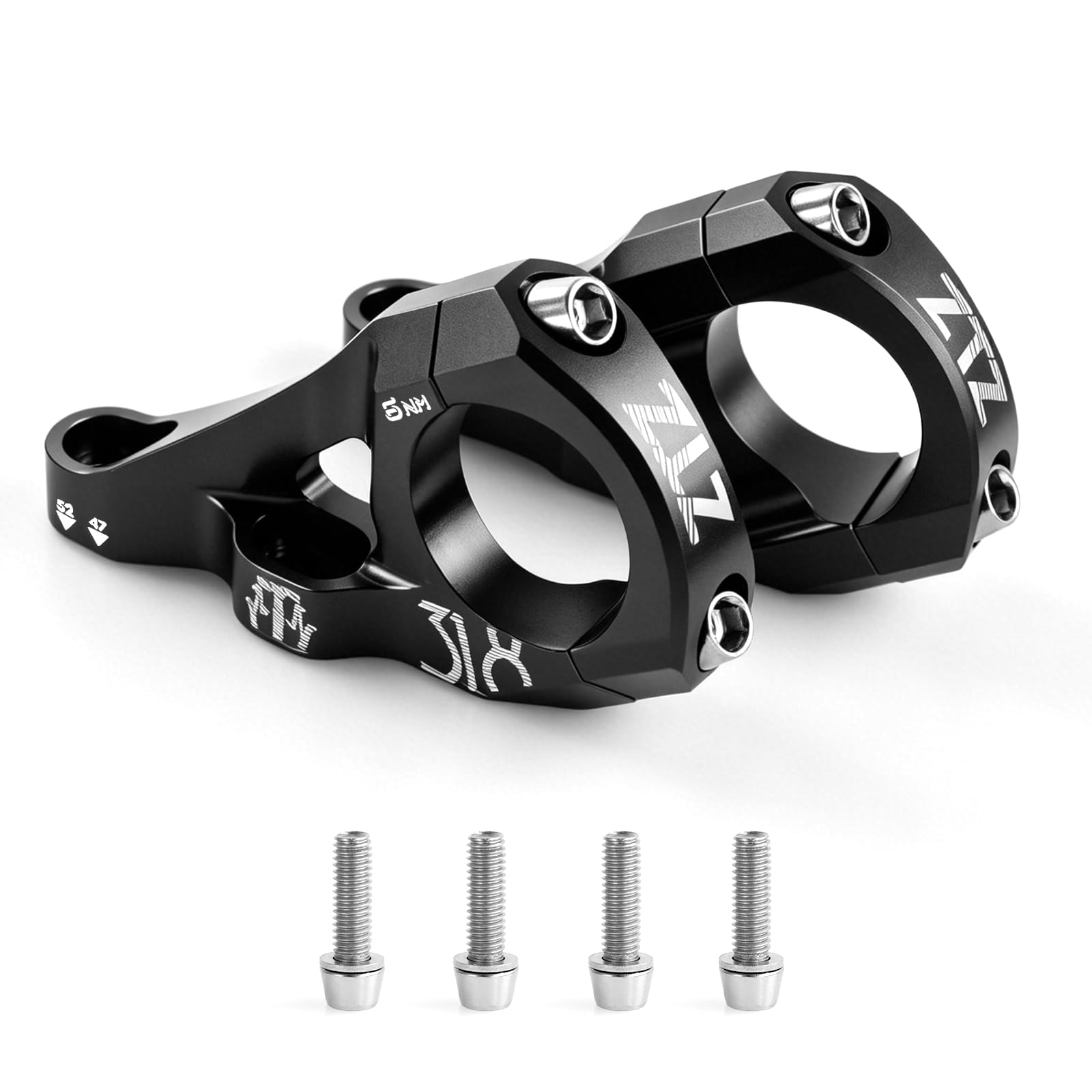 Mountainbike Direktmontage Vorbau mit 31,8mm Lenkerklemmung, 2-teiliges leichtes Split-Design für Dual Crown Gabeln, einstellbare Verlängerung 47-52mm(Schwarz)