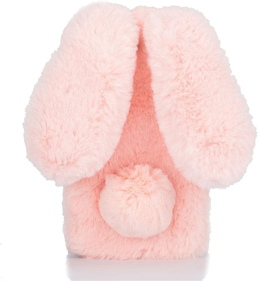 Cute Rabbit Case Plush Cover for iPhone XR Case Super Soft Warm Fluffy Furry Bunny Ears Shockproof Back Case Cover Chic Bling Crystal Diamond Bowknot Case -Pink