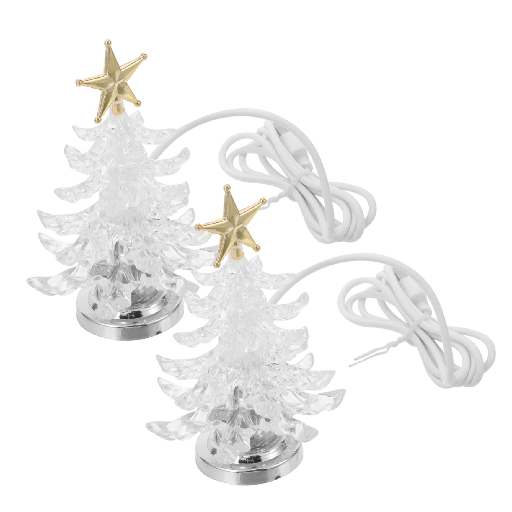 HEALLILY 2Pcs Christmas Tree Shape Night Lamp Chic Golden Desk Light for Bedroom Home Decor Creative Xmas Tree Light for Parties Weddings and Holiday Decorations