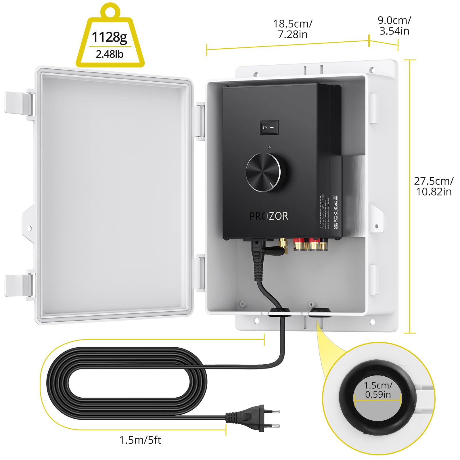PROZOR Amplificatore Audio Esterno Potenza di picco 200W+200W Bluetooth 5.0 con Alimentazione Amplificatore 30V 5A Impermeabile con Alloggiamento TPA3221 per Patio Piscina Giardino Festa