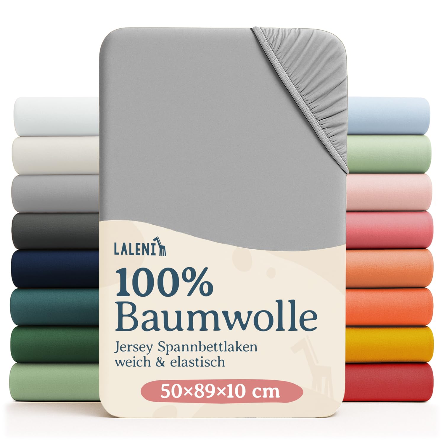 Laleni Jersey Spannbettlaken, 50x89cm, für Baby Beistellbett & Stubenwagen, 100% Baumwolle, Oeko-TEX Zertifiziert, 2er Set, Grau