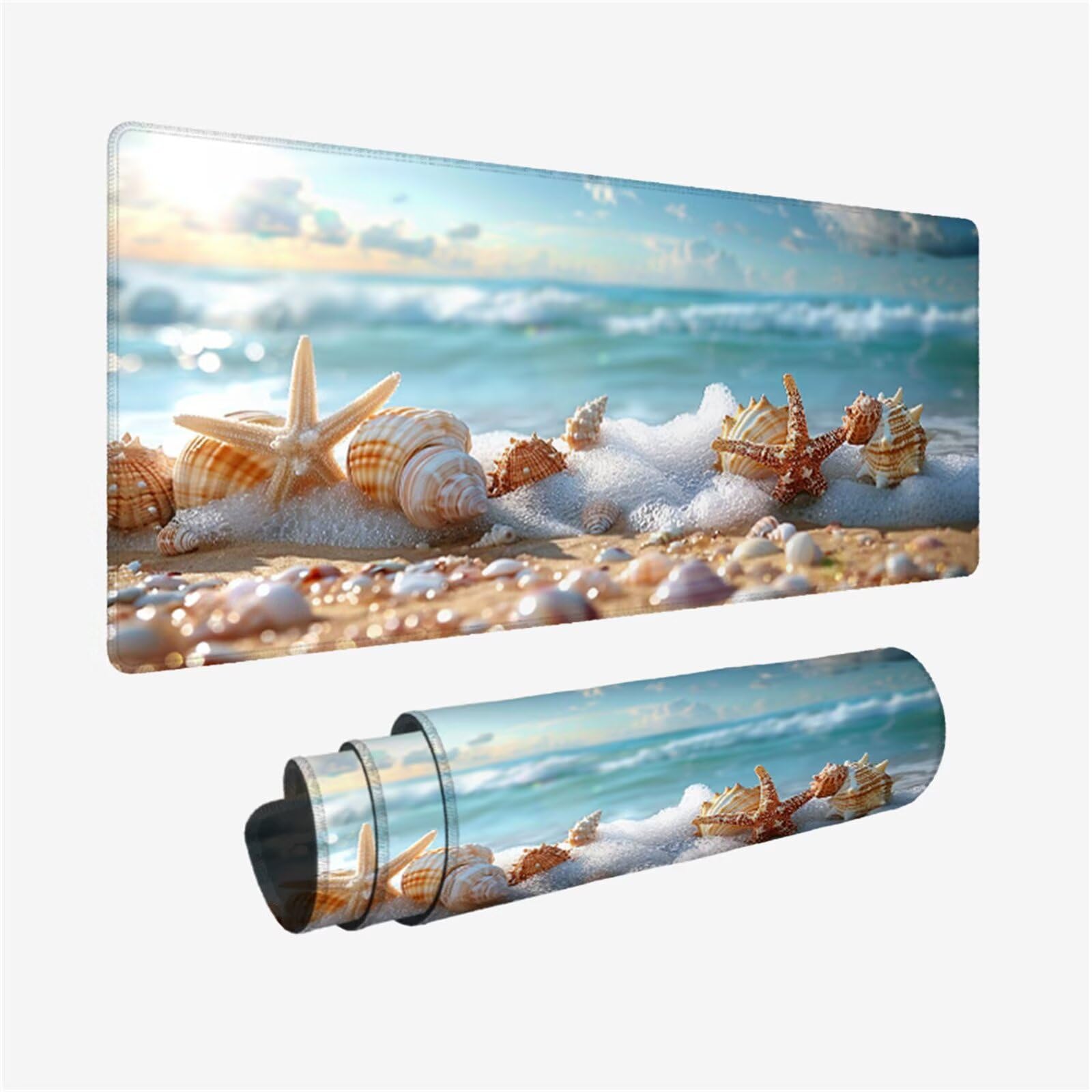 Podkładka pod mysz Shell Podkładka pod mysz XXL 1000x400, pod ręką biurko gwiazda mysz morska wodoodporna podkładka pod mysz z antypoślizgową podstawą, pod ręką szyte krawędzie, akcesoria do gier H2