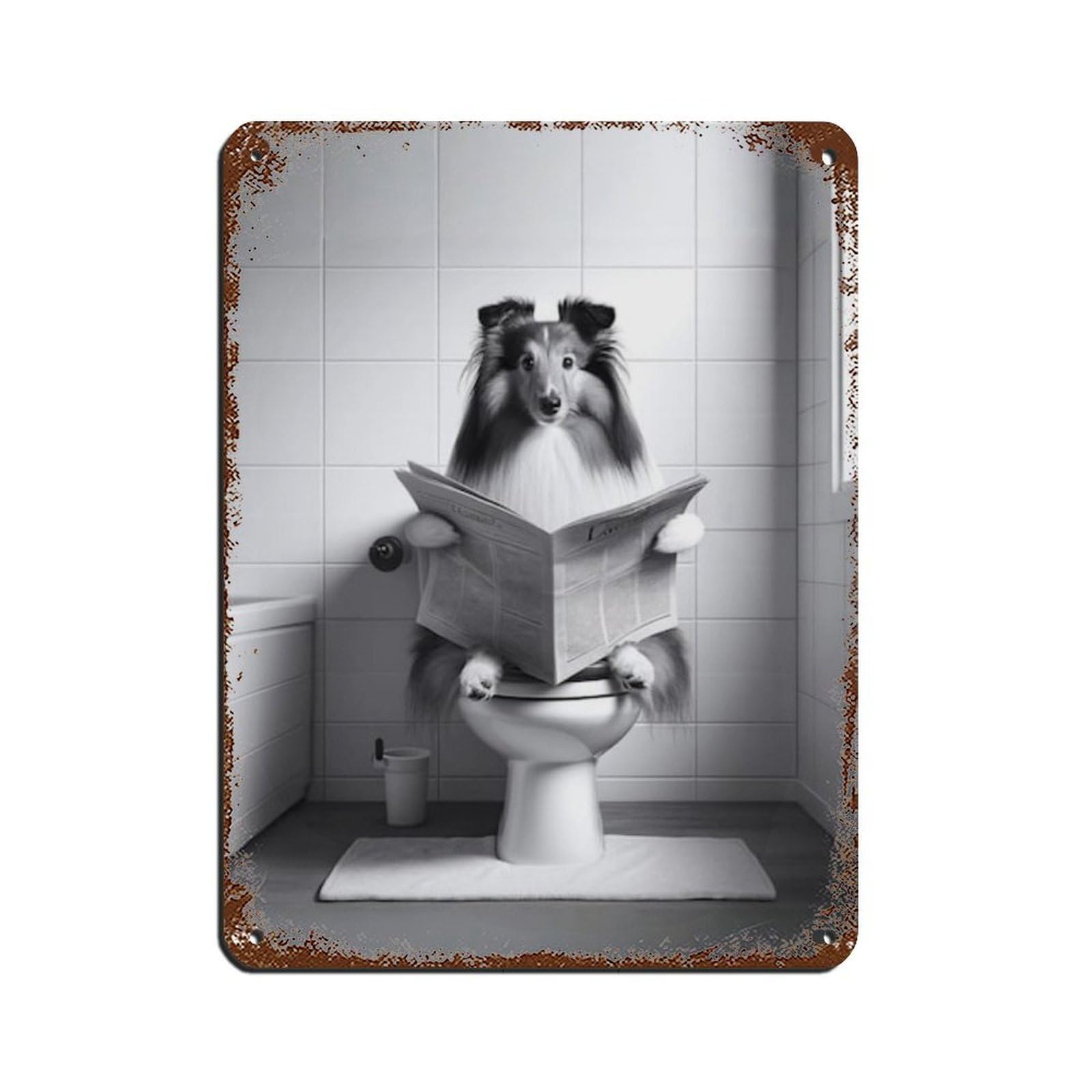 Shetland Sheepdog,Bathroom Art Poster Tin Sign Vintage Metal Pub Club Cafe Bar Home Wall Art Decoration Poster Retro 12x16inch(30x40cm)