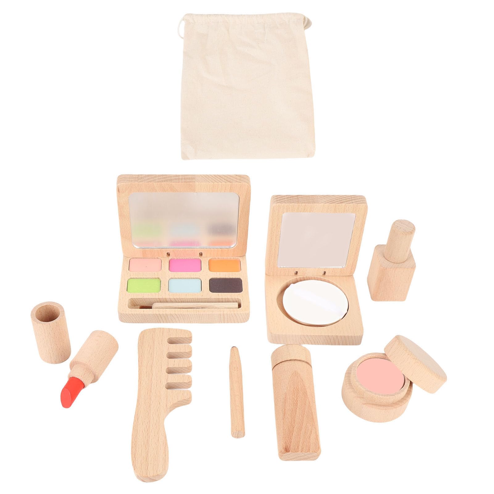 Topiky Set di Giocattoli per il Trucco in Legno per Ragazze - Kit di Cosmetici per Giochi di Finzione in Legno Premium con Rossetto, Smalto per Unghie, Fard, Tavolozza di Ombretti, Giocattoli per