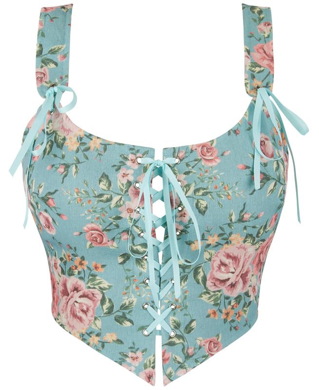 Amazon.com: Dreay Womens Vintage Floral Print Grommet Lace Up Tie