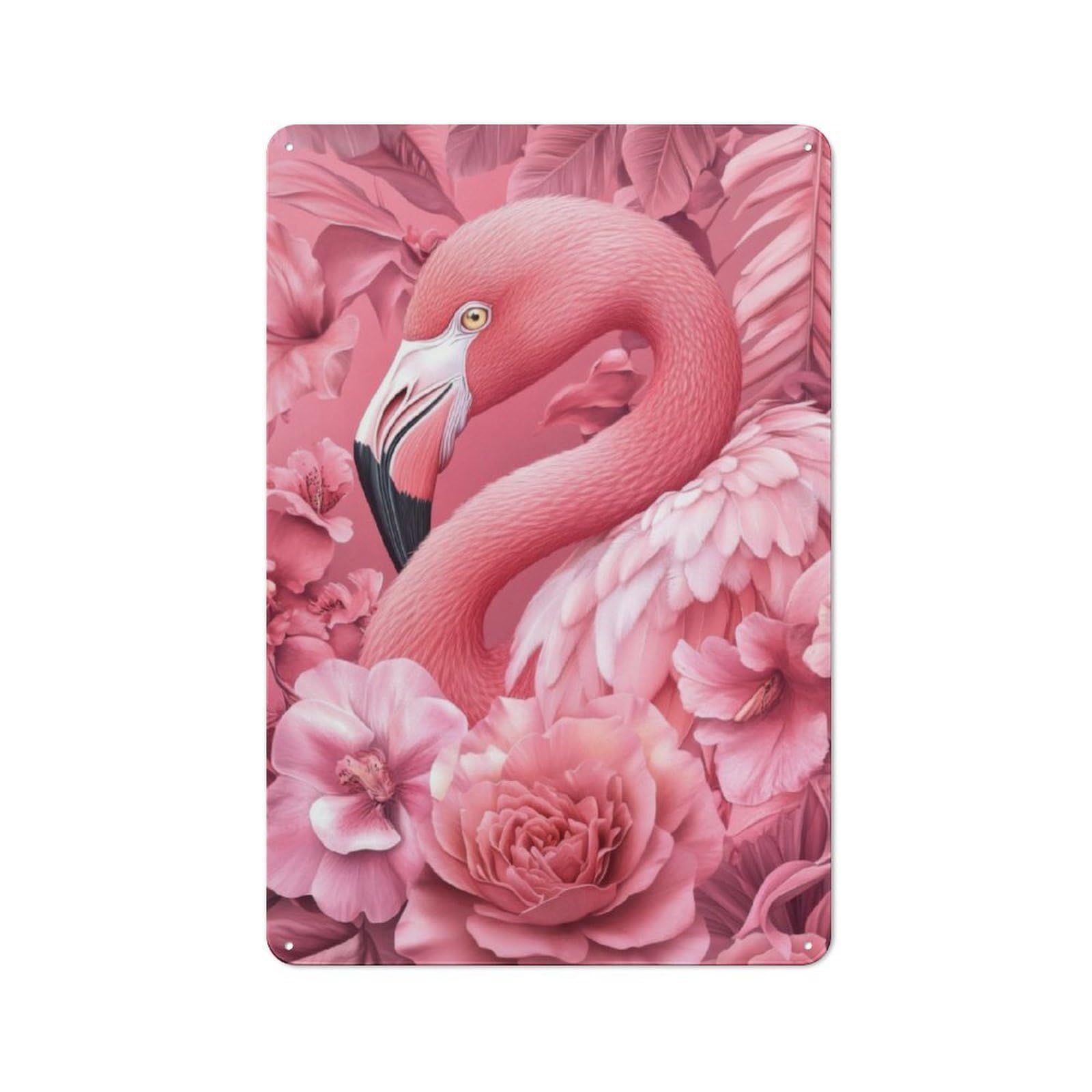 Junmoney Pink Flamingo In Bloom Rustic Tin Wall Plaque 30X20cm, Rustic Kitchen Decor For Cottage, Kitchen, Hallway Or Breakfast Nook