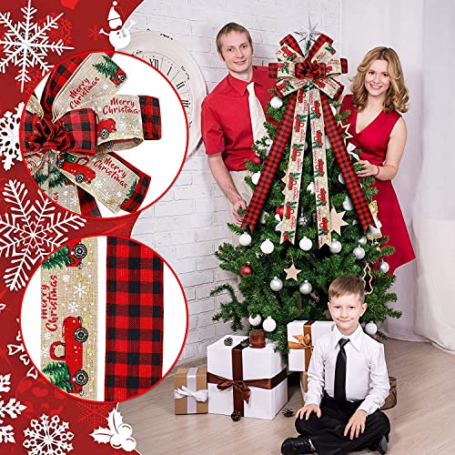 Christmas-Tree-Topper-30-x-13-Inches-Handmade-Buffalo-Plaid-Decorative-Bow-Red-Black-Christmas-Bow-Topper-Rustic-Farmhouse-Xmas-Decorations-Home-Decor Christmas Tree Topper 30 x 13 Inches Handmade Buffalo Plaid Decorative Bow Red Black Christmas Bow Topper Rustic Farmhouse Xmas Decorations Home Decor