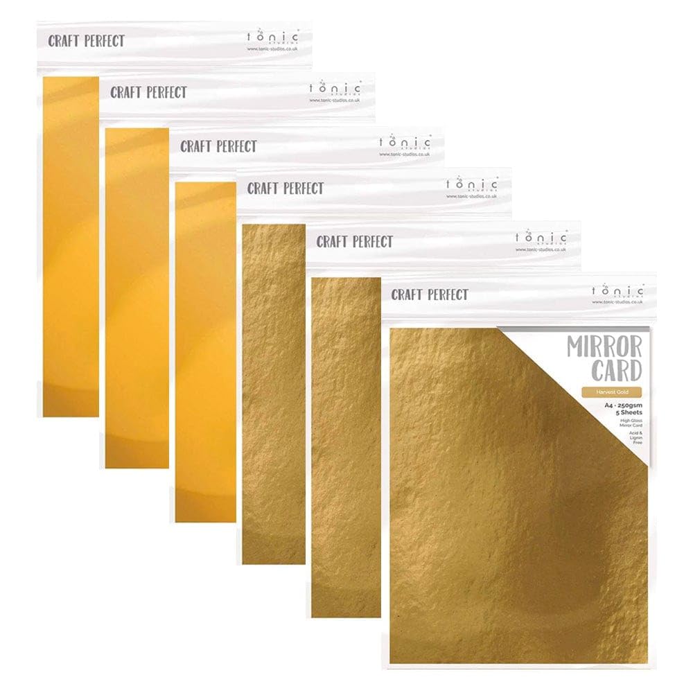 Craft Perfect 250 GSM Mirror Card Bundle - Pack of 6 (Harvest Gold, Honey Gold)