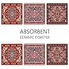 Bribay Coasters for Drinks Set of 6, Tribal Geometric Pattern Absorbent Square Ceramic Stone Mat, with Cork Base and Metal Holder, Gift for Housewarming Room Bar Decor #5