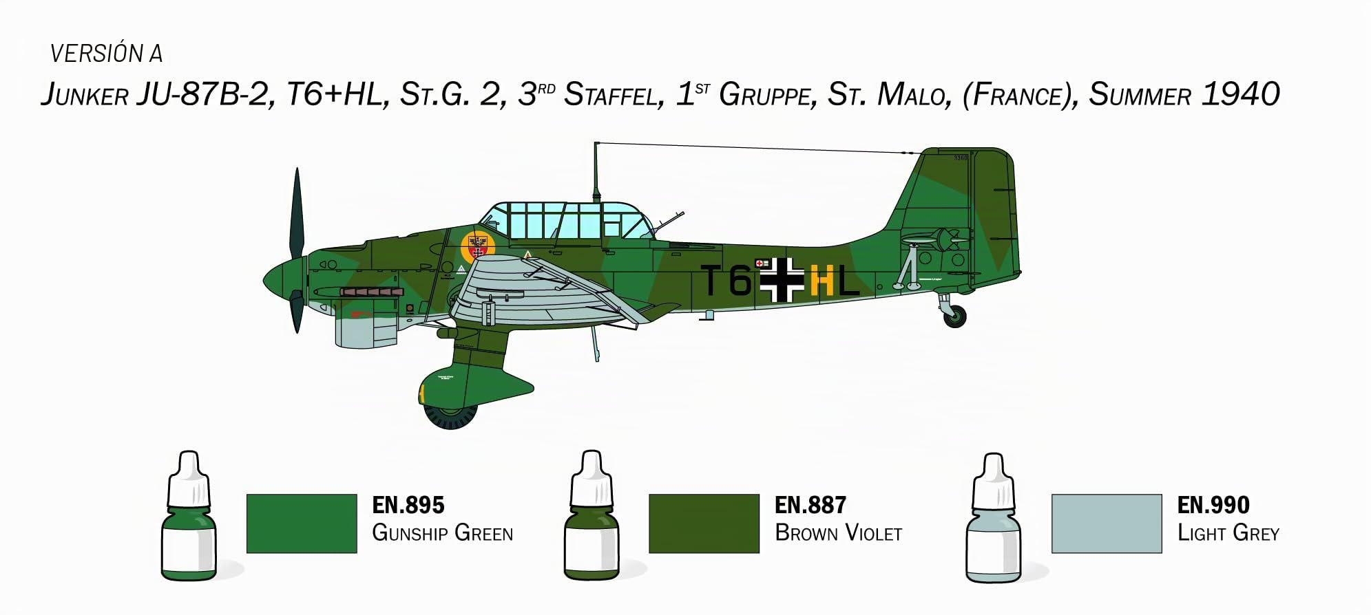 Italeri 72010 1:72 Junker Ju-87B Stuka - Set Completo, modelismo, Kit, modelismo de pie, Manualidades, Hobby, encolado, Kit de plástico, Incl. Accesorios