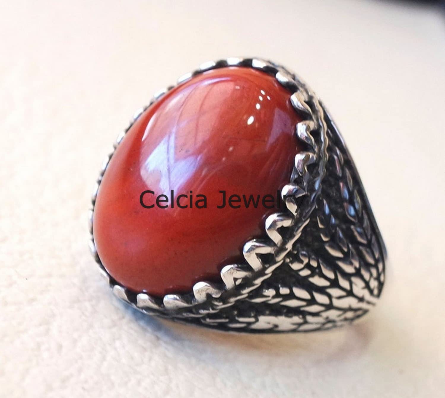 Anillo de hombre de trigo de jaspe rojo, anillo excepcional, anillo de declaración victoriana, anillo de sello, hermosos regalos para hombres, anillo oxidado de plata