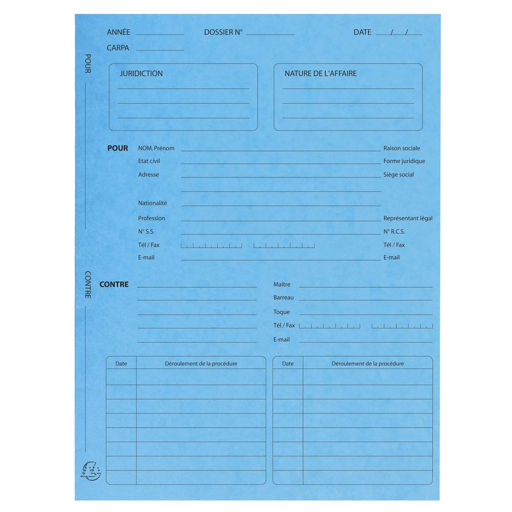 EXACOMPTA Pack 25 chemises Avocats Imprimées Procédure 25x32 cm 265g Bleu