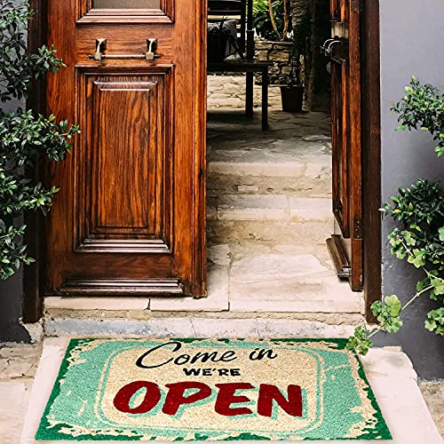 Image of Onlymat inchCome in We're Open Funny Printed Doormat (Multicolor), Anti-Slip Coir with PVC Backing (75x45cm) - Rectangular Rug for Entryway, Outdoor, Home, Door, Floor, Hall & Living Room Use.