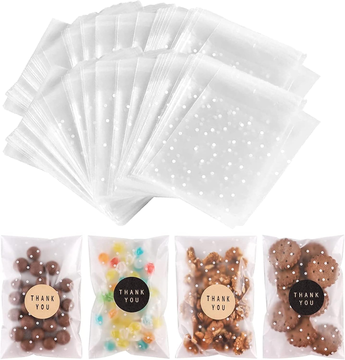 Agtehbz Frosted White 200 Pcs Cellophane Bags, (10 X 13Cm) White Polka Dot Self-Seal Translucent Cookie Bags, Plastic Self Sealing For Food Packaging, Wax Melting Packaging And Craft Storage