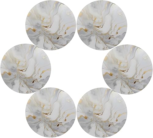 Round Placemats Set of 6, White Golden Marble Print Heat Resistant Washable Place Mats Table Mat for Kitchen Dining Party