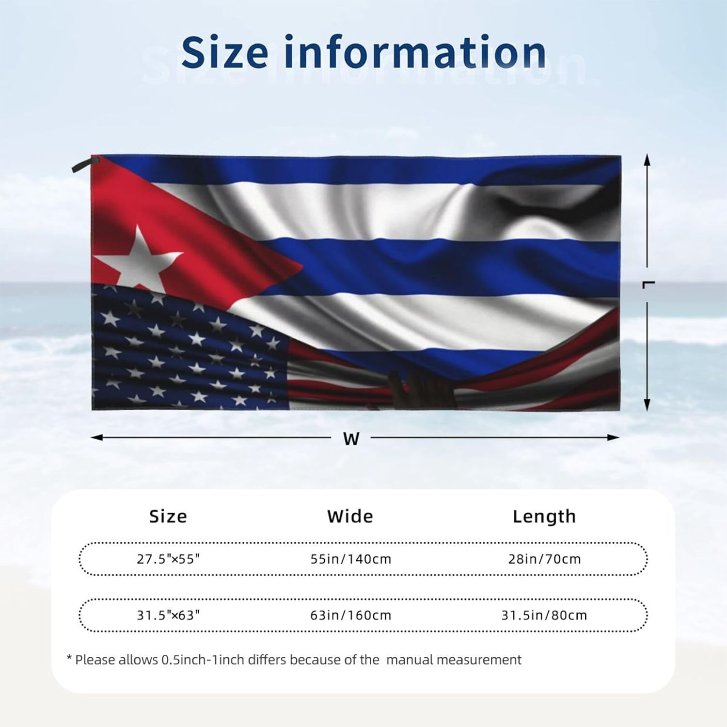 Generic America Flag and Cuban Flag Beach Towel for Women Men 31.5""X63"" Inch Quick Dry Sand Free Camping Towels Lightweight Absorbent Beach Towel