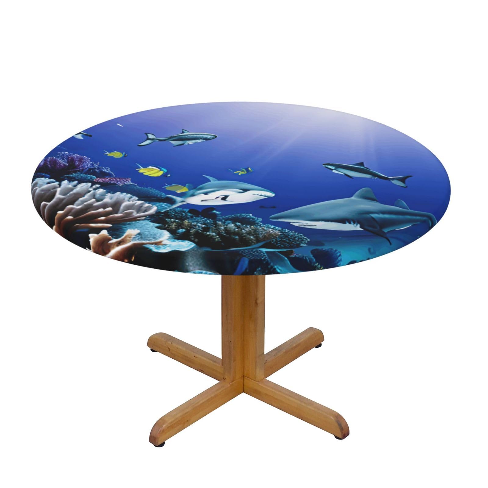 AYYQWE Shark Swimming Under the Sea Print Round Tablecloth Dining Room Kitchen Table Cover Wedding Party Outdoor Indoor