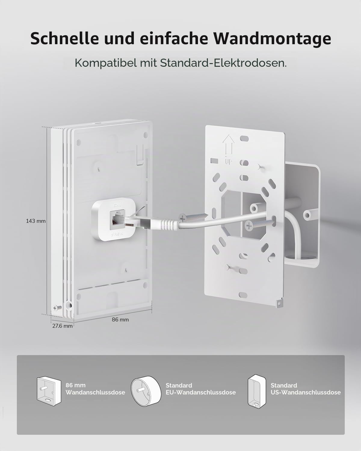 Cudy AP3000 Wall WiFi 6 AX3000 In-Wall Wireless Gigabit-Zugangspunkt, unterstützt OFDMA, MU-MIMO, Beamforming, PoE-Powered, Cudy App-Steuerung oder Webkonfiguration