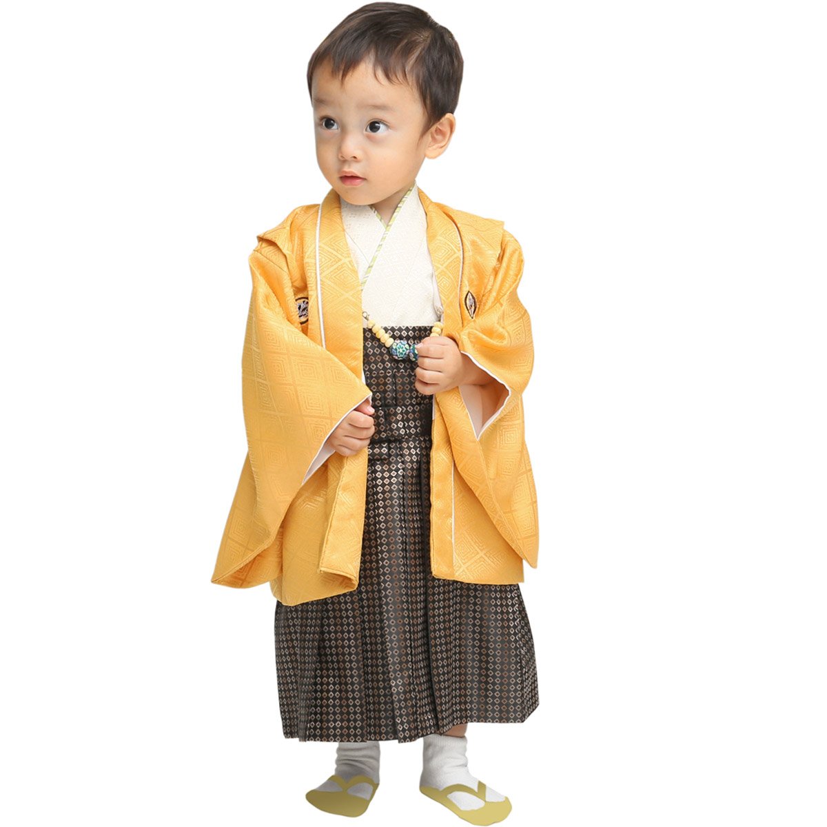 [京のみやび]男の子ベビー着物セット 羽織袴 和風靴下付き 1才（80cm前後)