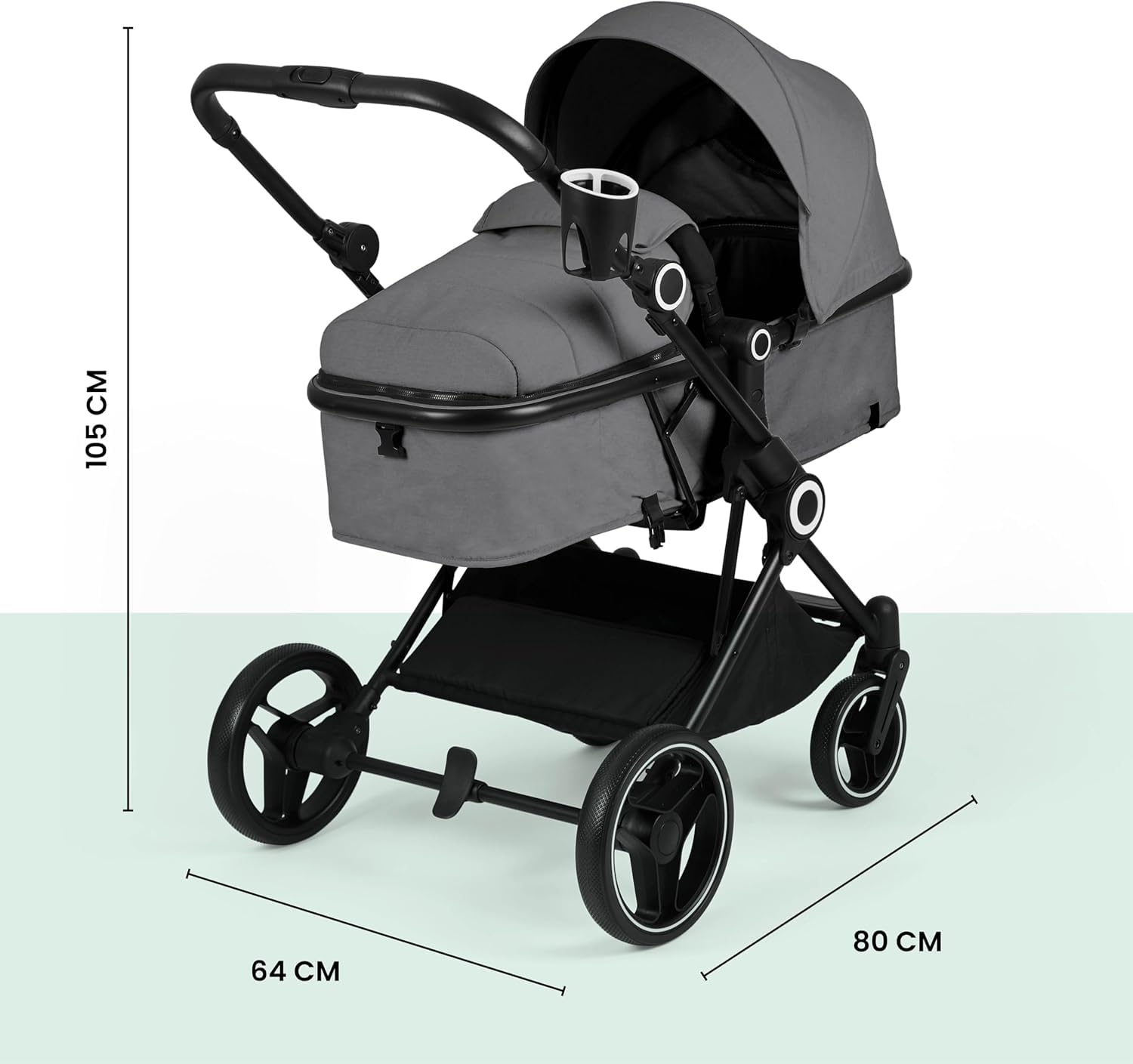 Ickle Bubba Atom 3w1 z fotelikiem Cirrus i bazą ISOFIX – kompaktowy, lekki wózek od urodzenia do 22 kg, idealny system podróżny i-Size (Grafitowy Szary)