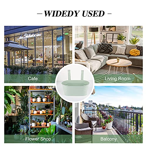 ABSDON Metal Hanging Flower Pots with Detachable Hook Colorful Plant Pot Wall Planter Bucket for Fence Balcony Garden Ornament Home Decor (Grayish green, 2 Pcs) - Image 4