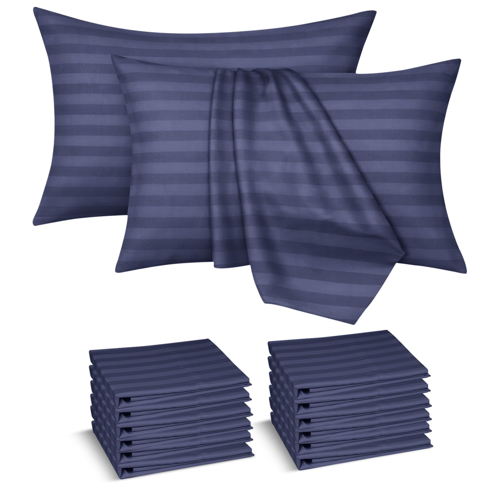 Moonlight Bedding Pillow Cases 12 Pack -Washed Blue Stripe 50x75cm Luxury Pillowcase Brushed Microfiber Hotel Quality Pillow Cover - Super Soft and Breathable Pillow Case