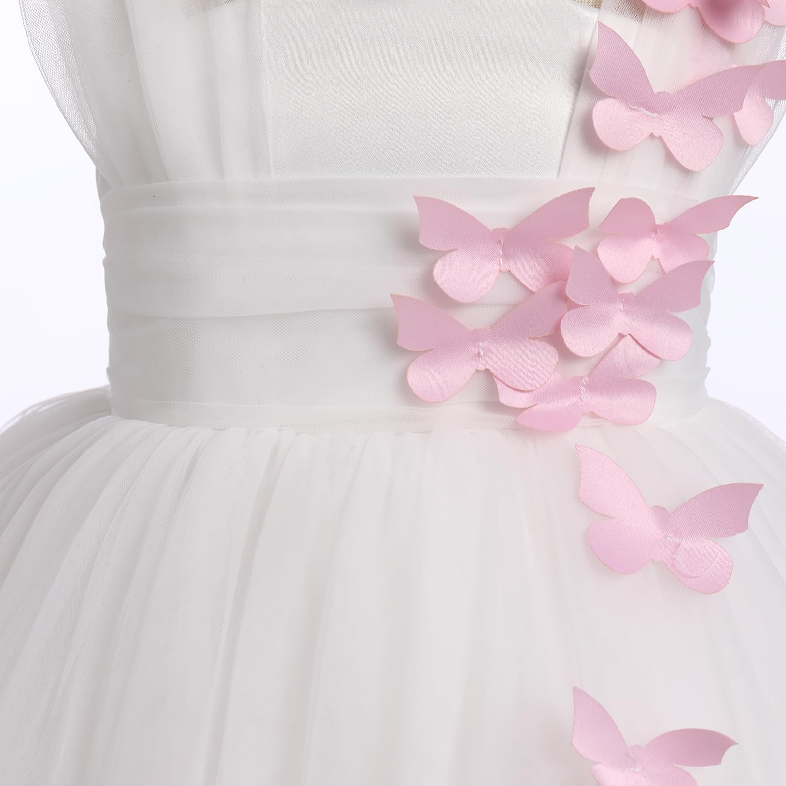 IDOPIP Bambin Fille Fleur Robe Enfant bébé a - Ligne Genou Papillon Dentelle Fleur brodée Princesse 1er Anniversaire fête sans Manches Tutu Robe