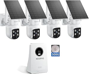 Solar Security Cameras Wireless Outdoor, 4MP Solar Powered, 4 Cam kit, Color Night Vision, 360° PTZ, 500G HDD Local Recording, No Monthly Fees asin的图片