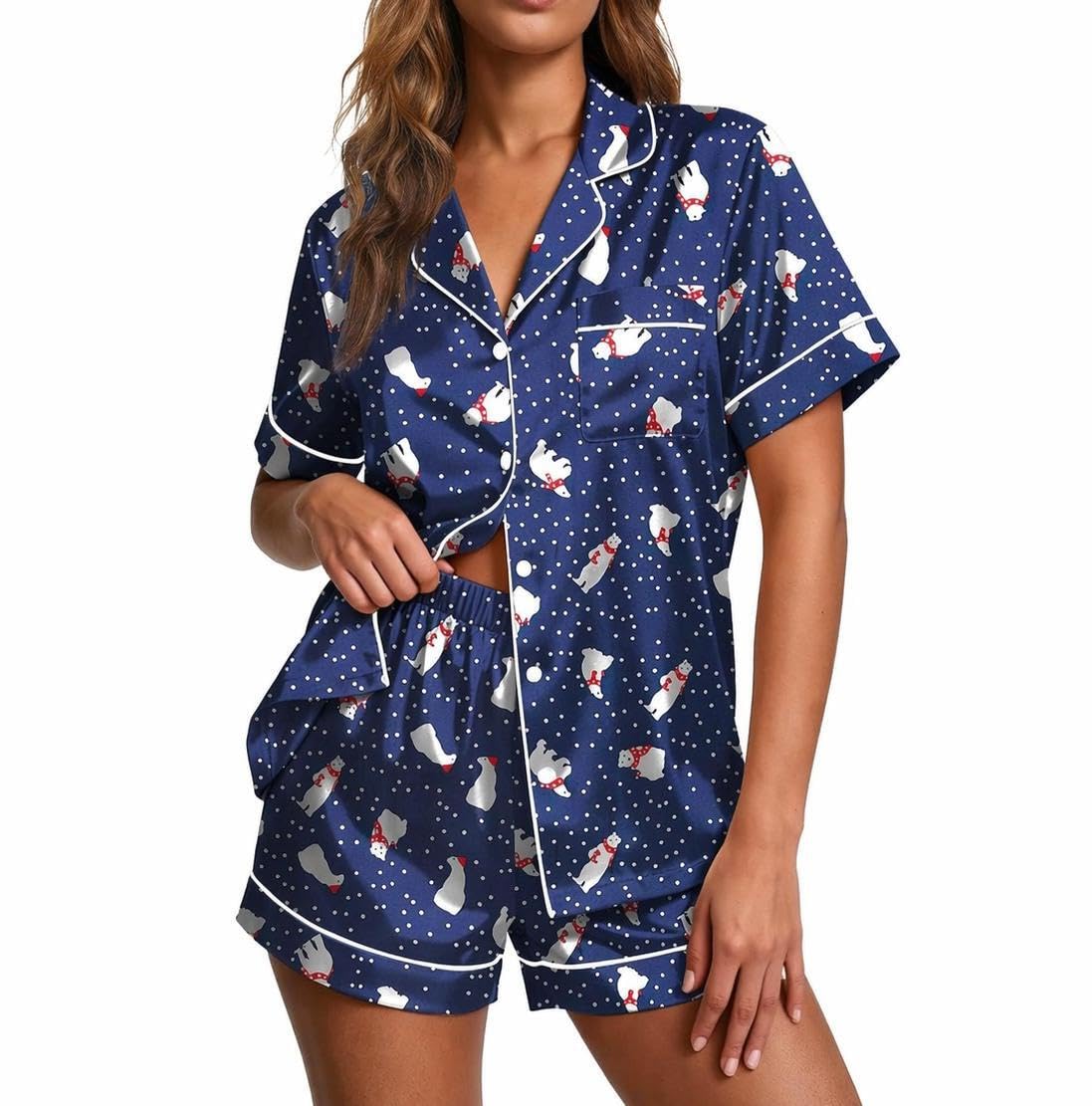 Ekouaer Pajamas for Women Set Silk Satin Pjs 2 Piece Button Down Sleepwear