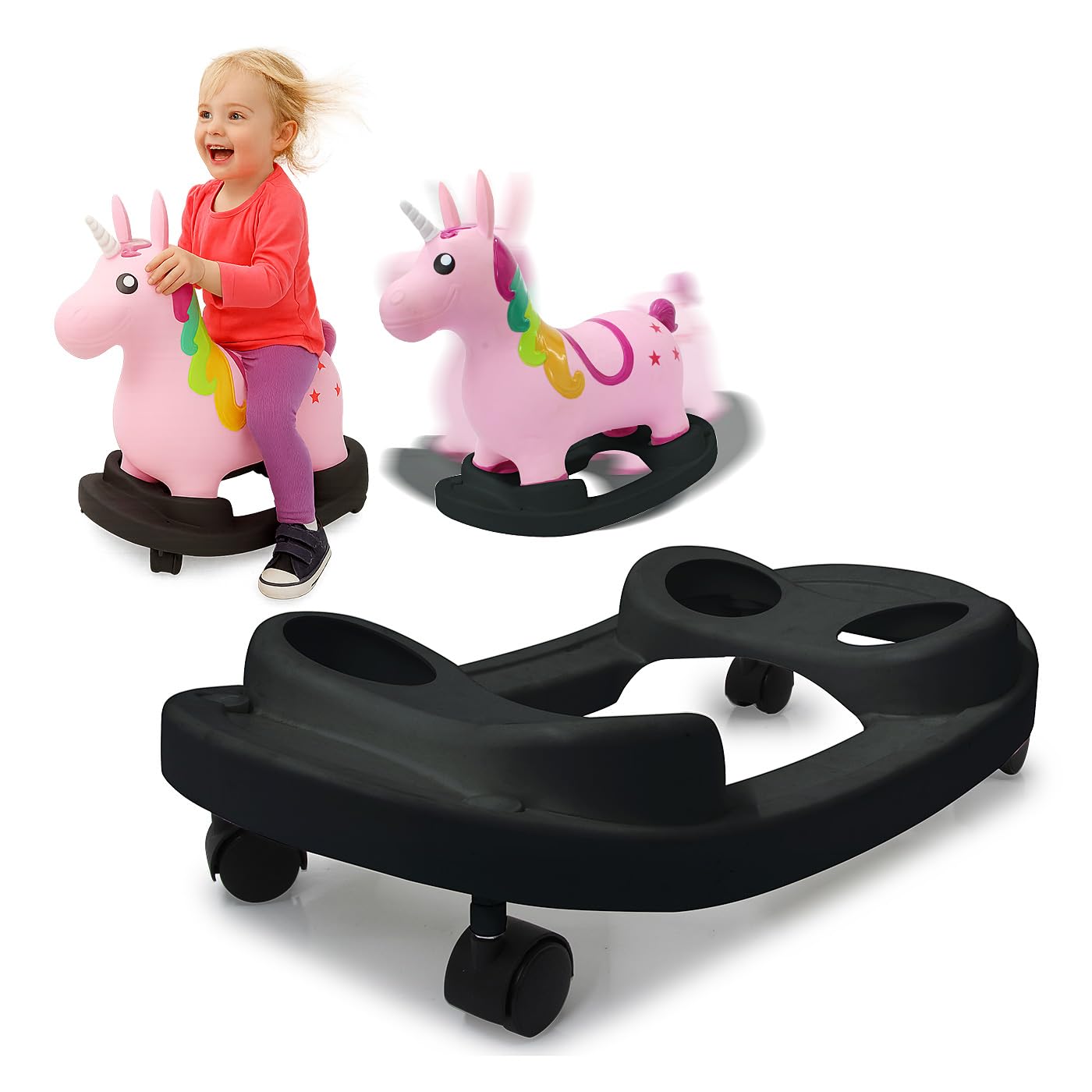 JAMARA 460332 Bouncy Mobile Board 2-in-1 Toy Accessory for Bouncy Toy, Gift Idea for Boys and Girls, Roll or Swing Function, Bouncy Animals, Black