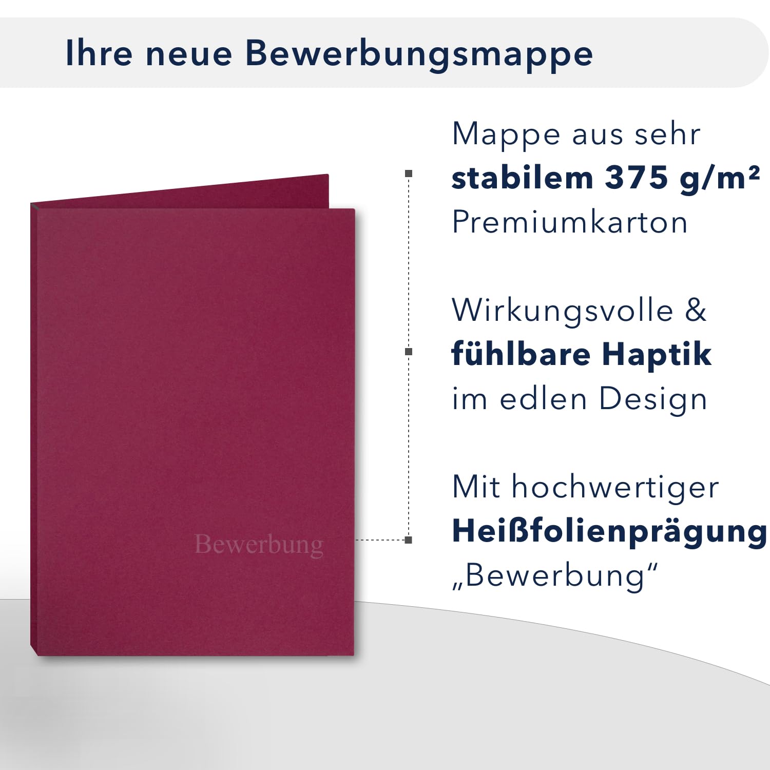5 Stück 3-teilige Bewerbungsmappen BL-exclusivdruck® OPTIMA-plus in Granatrot - Premium-Qualität mit edler Relief-Prägung 'Bewerbung' - Produkt-Design von 'Mario Lemani'