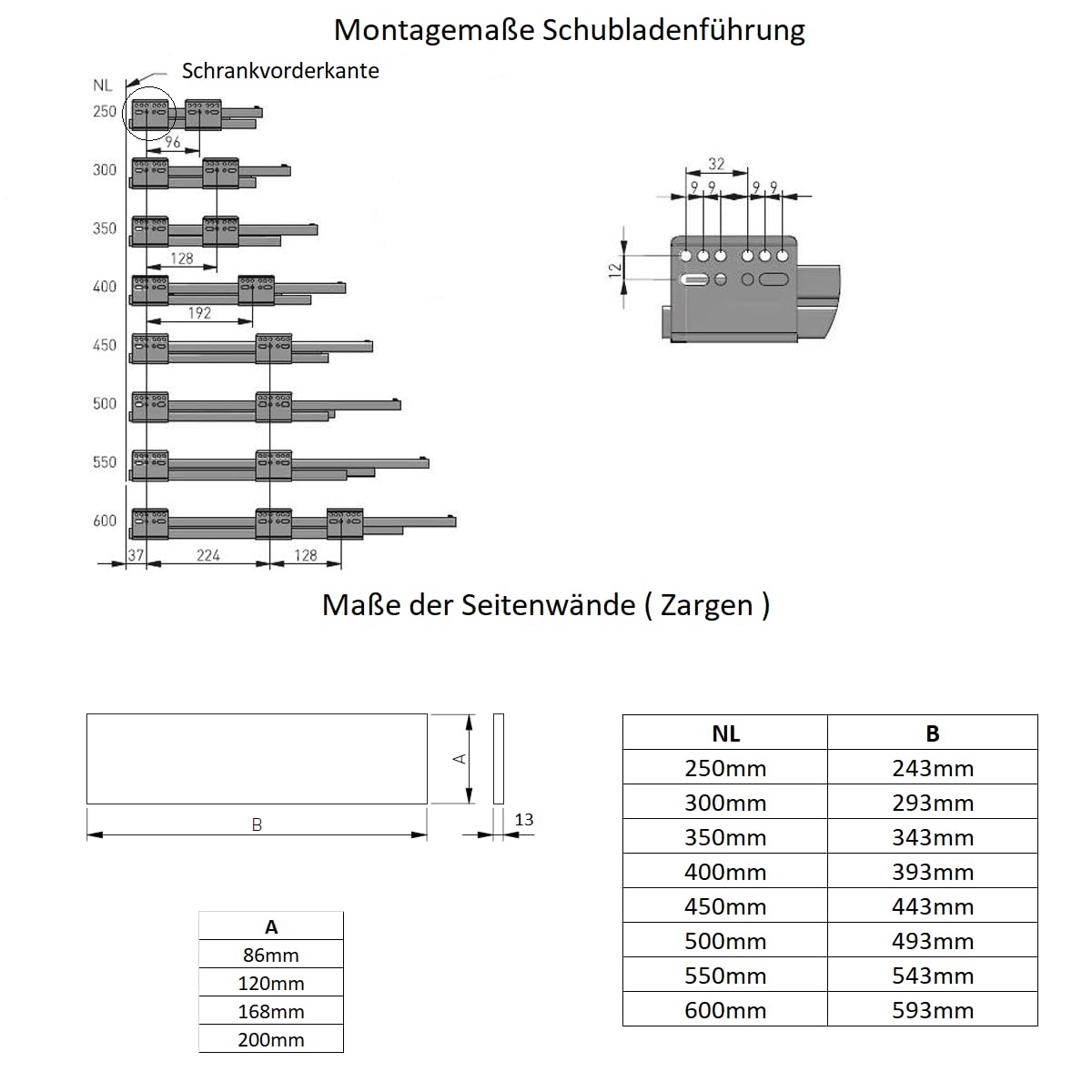 MS Beschläge Stahl Schubkastensystem Weiß Schubladen-Set Schubladensystem 40kg Traglast Unterflurführung Vollauszug Soft Close Schubladenauszug (Länge: 500mm, Höhe: 86mm)