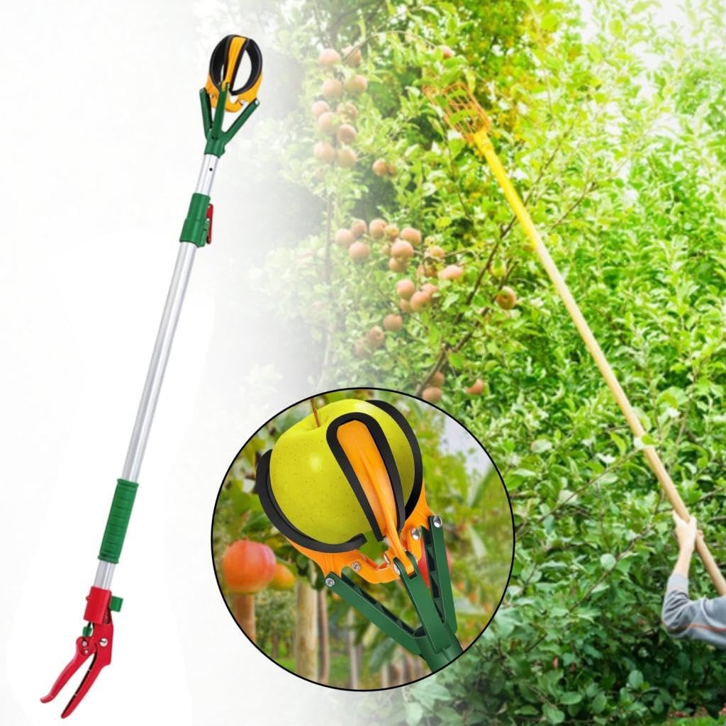 Cueille-fruits Télescopique Réglable En Alliage D'aluminium avec Griffes En Caoutchouc Amovibles et Panier de Rangement, Adapté Aux et Aux, Réglage de 1.45 M à