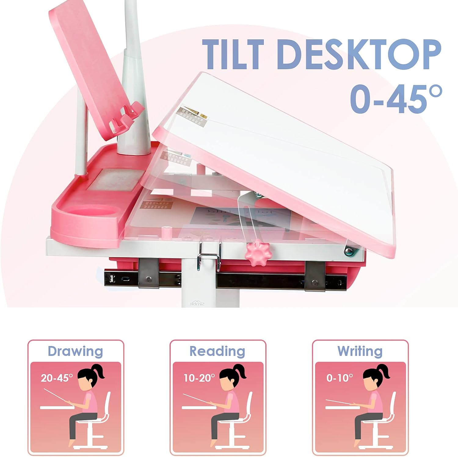 🛒 Crаzу Dеаlѕ Kids Desk and Chair Set, Height Adjustable Kid Desk Chair, Childs Desk w/LED Light School Student Writing Desk w/Tilt Desktop, Drawer, Bookshelf,2 Metal Hook, Cup Holder (Pink)