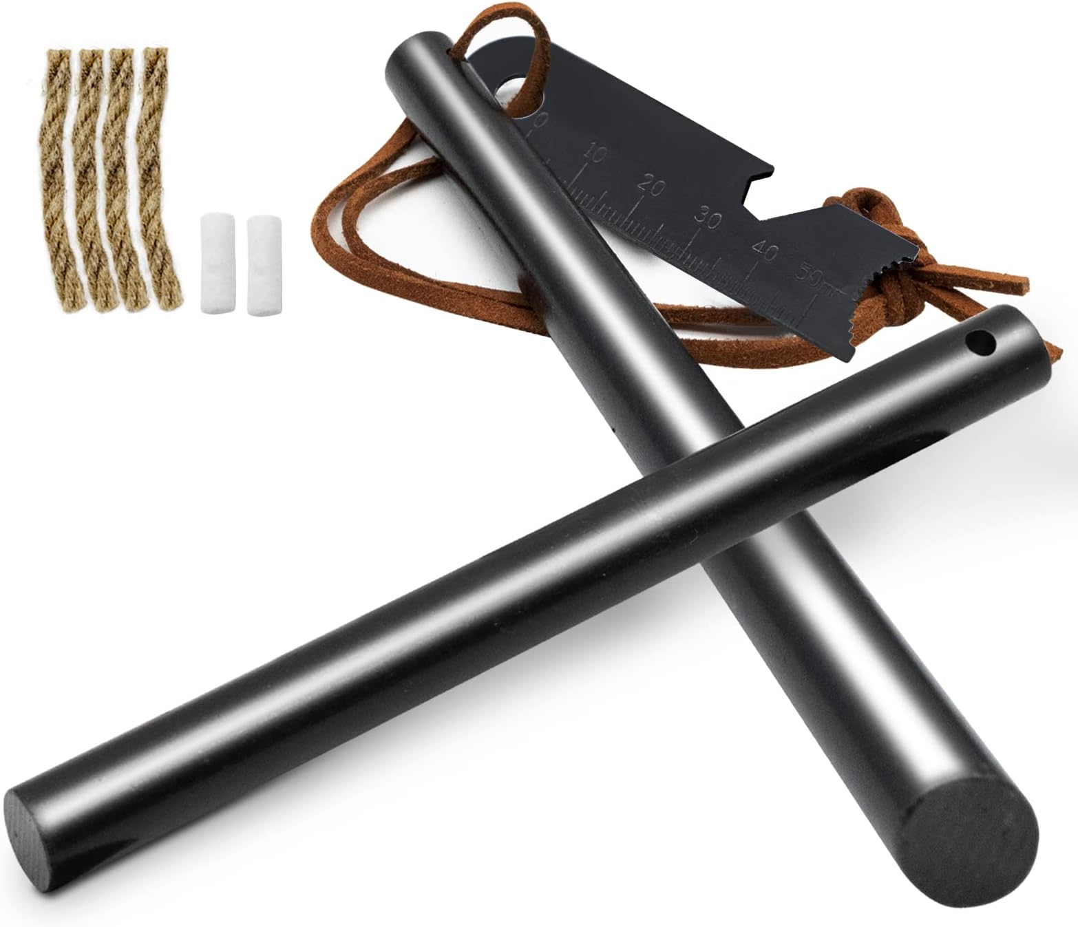 BCHARYA Fire Starter Survival Tool, Ferro Rod Kit with Leather Neck Lanyard and Multi-Tool Striker, Flint and Steel Survival Igniter with Tinder Rope and Tab for Camping, Hiking and Emergency