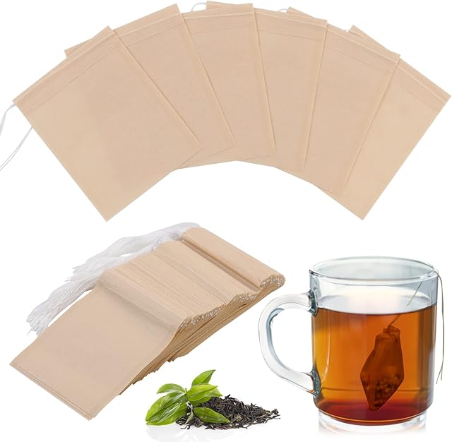 200 Pcs Tea Filter Bags, 7x9cm Unbleached Paper Tea Bag Drawstring Seal Filter Natural Empty Tea Infusers Bags Coffee Filter Spices Storage for Loose Tea and Coffee