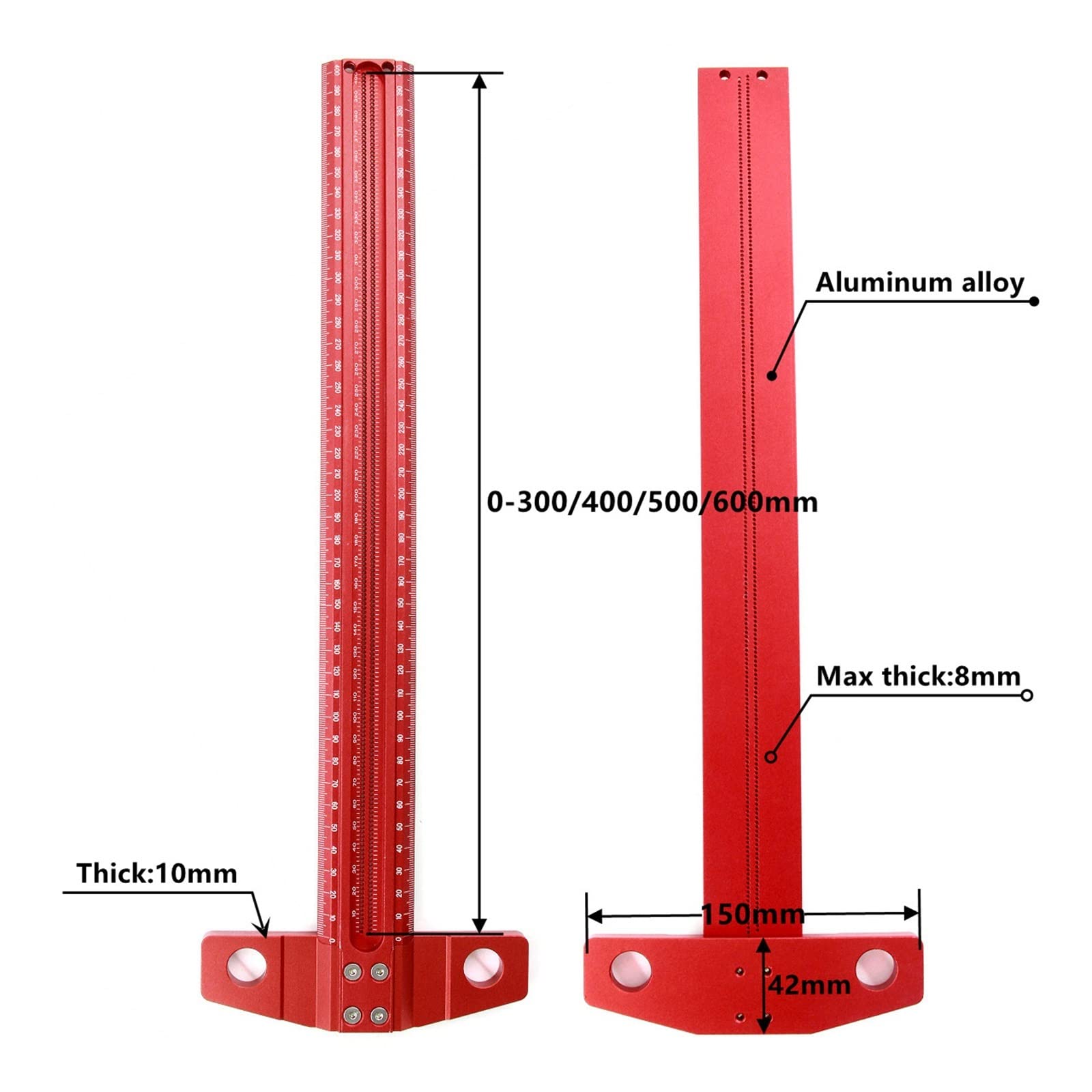 Rapporteur d'angle, Marquage de précision T-Ruler Alliage d'aluminium Travail du bois Scribe Marking Gauge Deluxe trou barré Règle de rayage Outils de mesure(400mm)