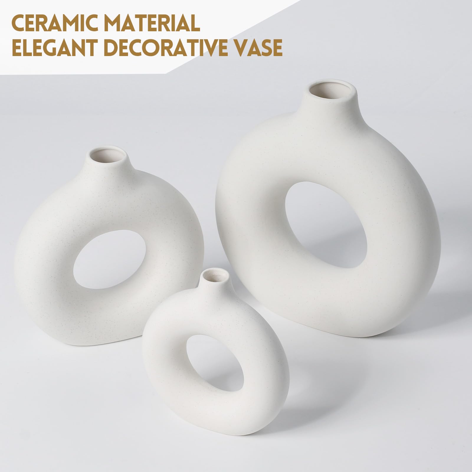 BiałY Ceramiczny Wazon Z PąCzkami Na Trawę Pampa, Nowoczesny OkrąGłY Wazon Na Kwiaty Boho Dekoracyjny Do Domu, Salonu I Biura (L)