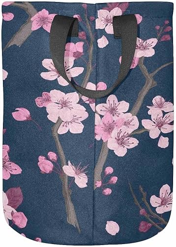 Miniatura 2 de InterestPrint Pink Cherry Blossm Branch Home Corner Bin Collapsible Tall Clothes Hamper Freestanding Laundry Basket for Dorm and Family 14x17 inch