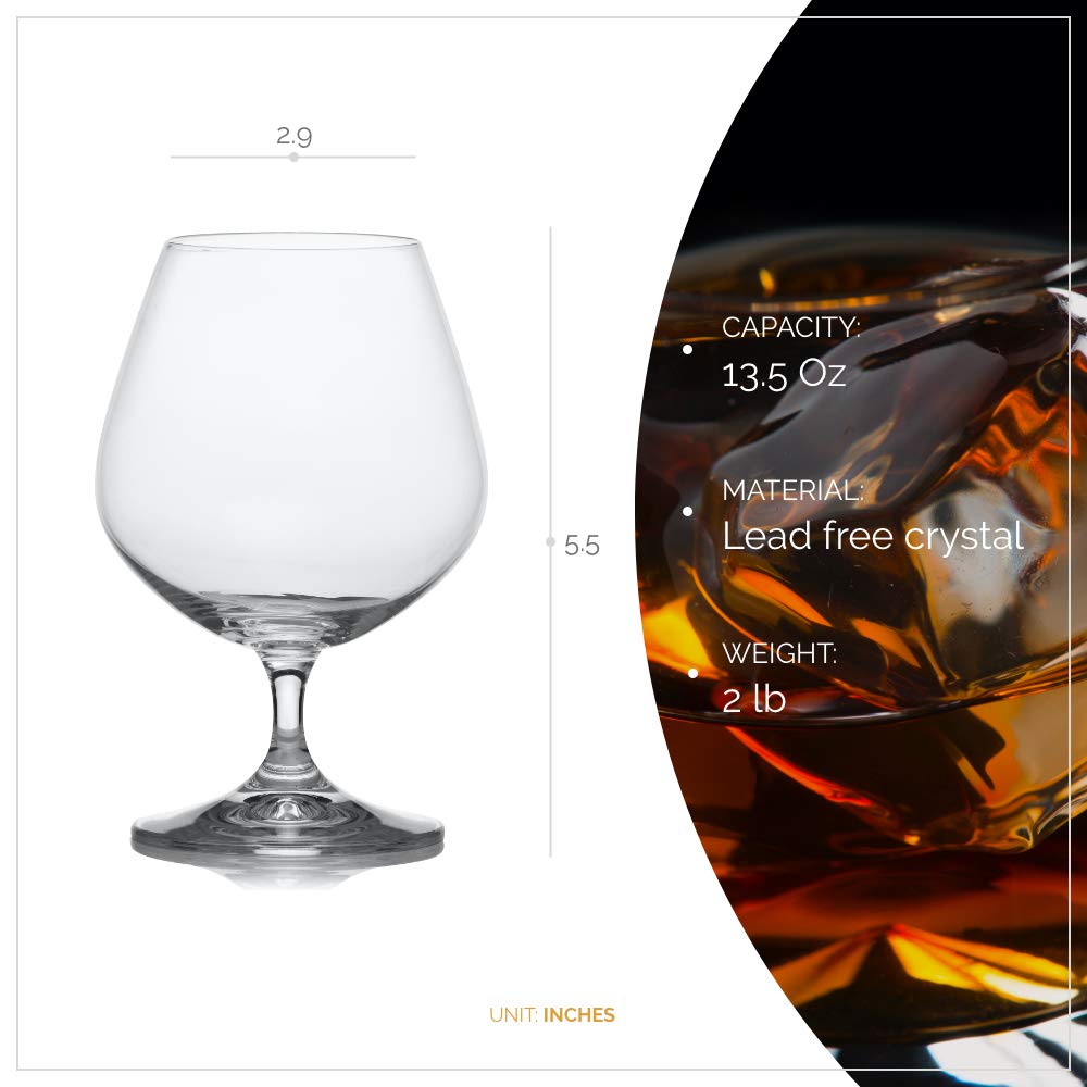 Bohemia Crystal Lara Calice Brandy e Cognac 60 cl Set 6 Pz In Cristallo