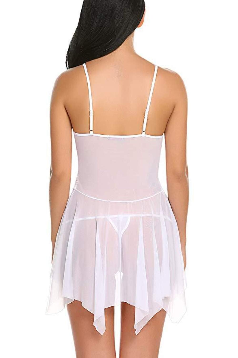 Camisón de Encaje con Escote en V, Tanga, Espalda Descubierta, Malla Transparente, Ropa Interior (Talla XXL)