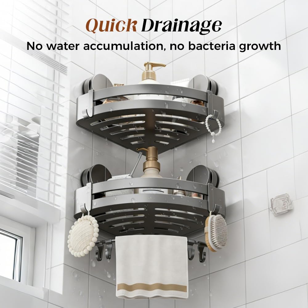 XieJY Bathroom Triangle Shelf 2026 Upgraded Bathroom Storage Rack Corner Shower Shelves No Drilling Suction Cup Shower Organizer — view 8