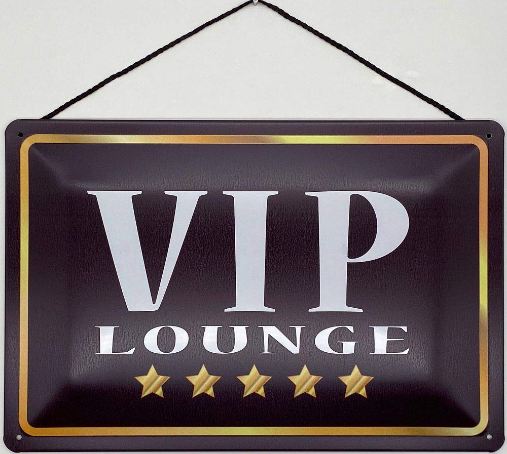 Tin Sign with Cord 18 x 12 cm VIP Lounge 5 Stars Blechemma