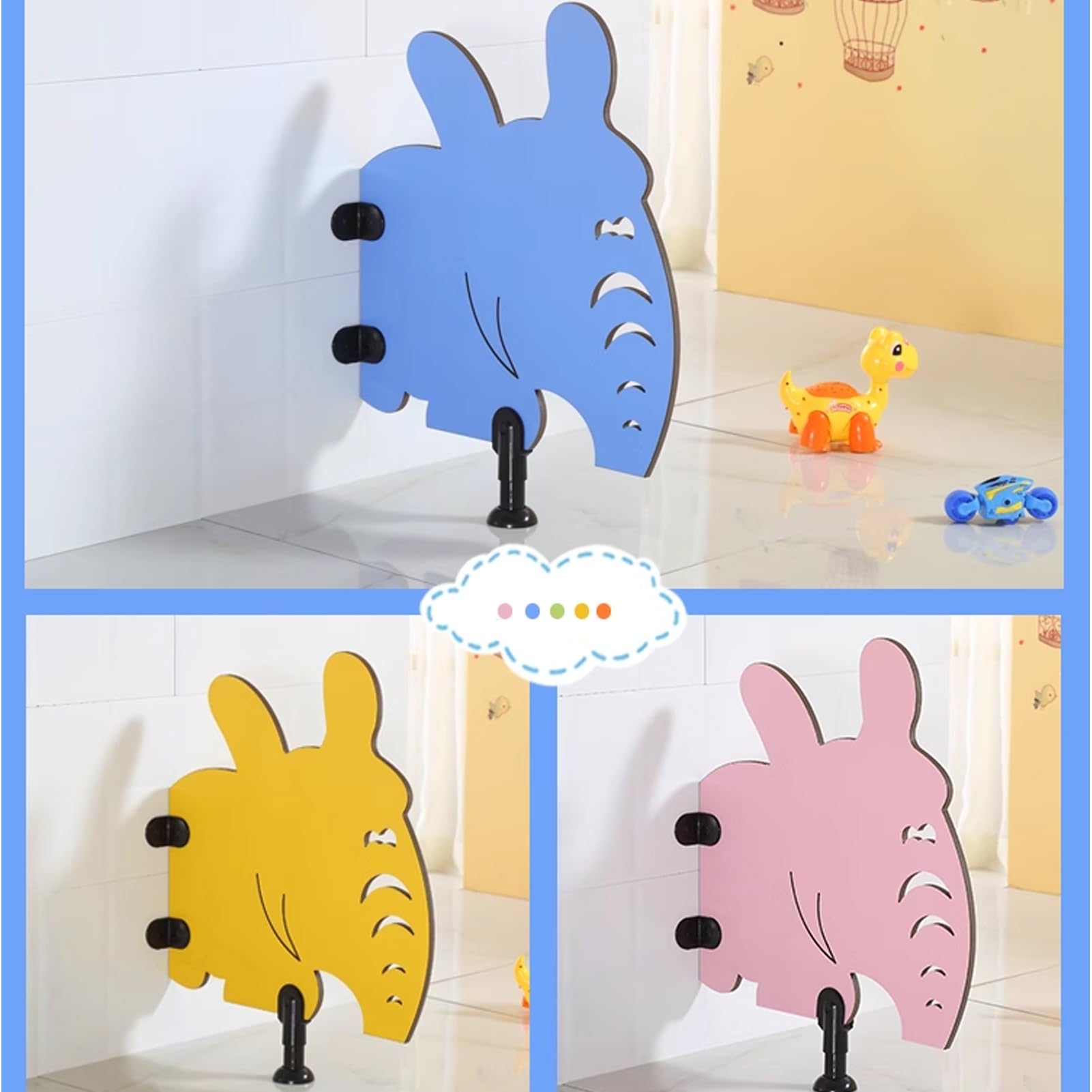 Biombo para urinario infantil, partición colorida con dibujos animados para jardín de infantes, fijación al suelo con patas de soporte, azul, 60 x 70 cm (juego de 2)
